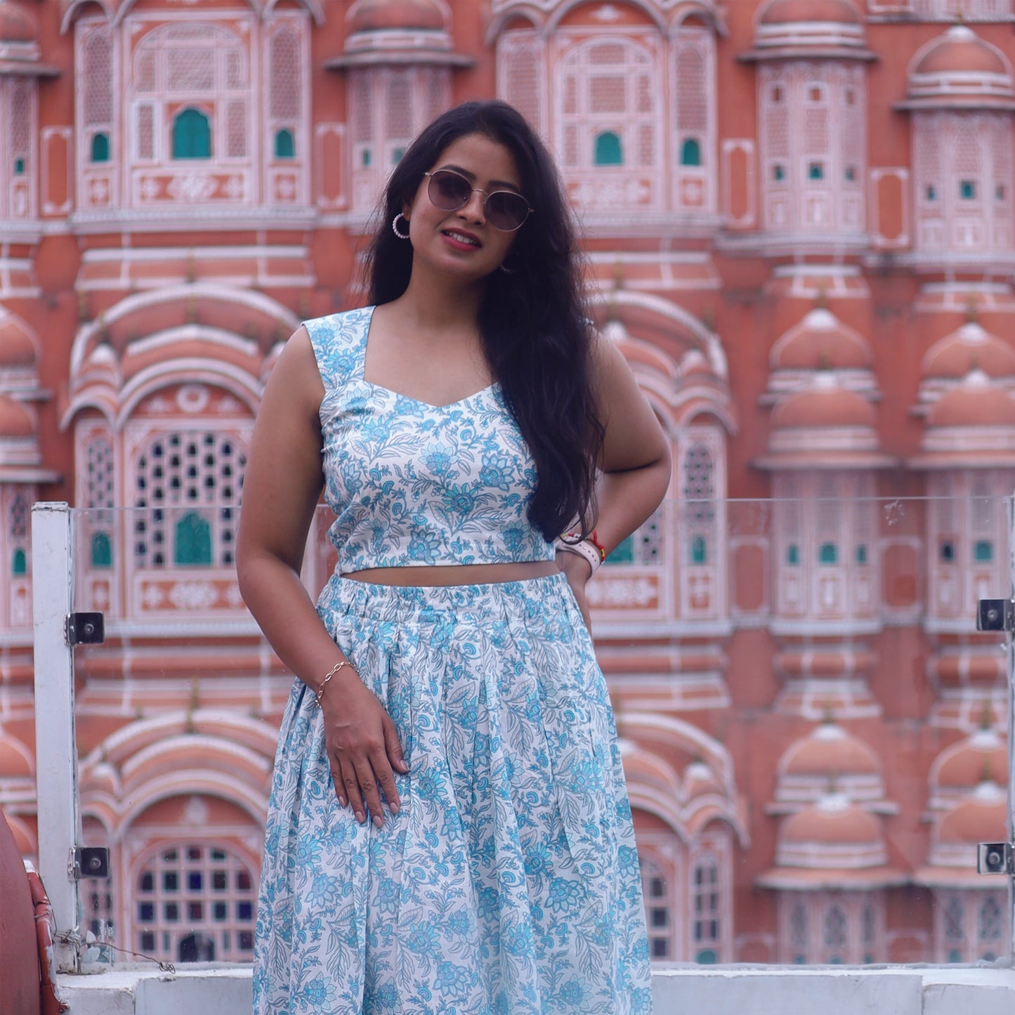 Blue Roses Crop Top & Skirt