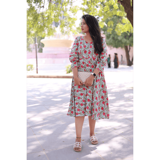 Green Gardenia Floral Dress