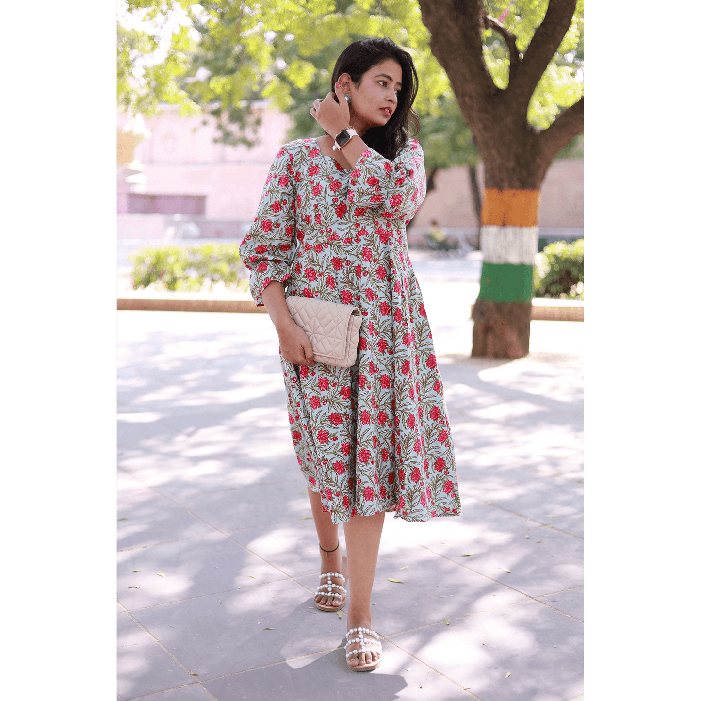 Green Gardenia Floral Dress