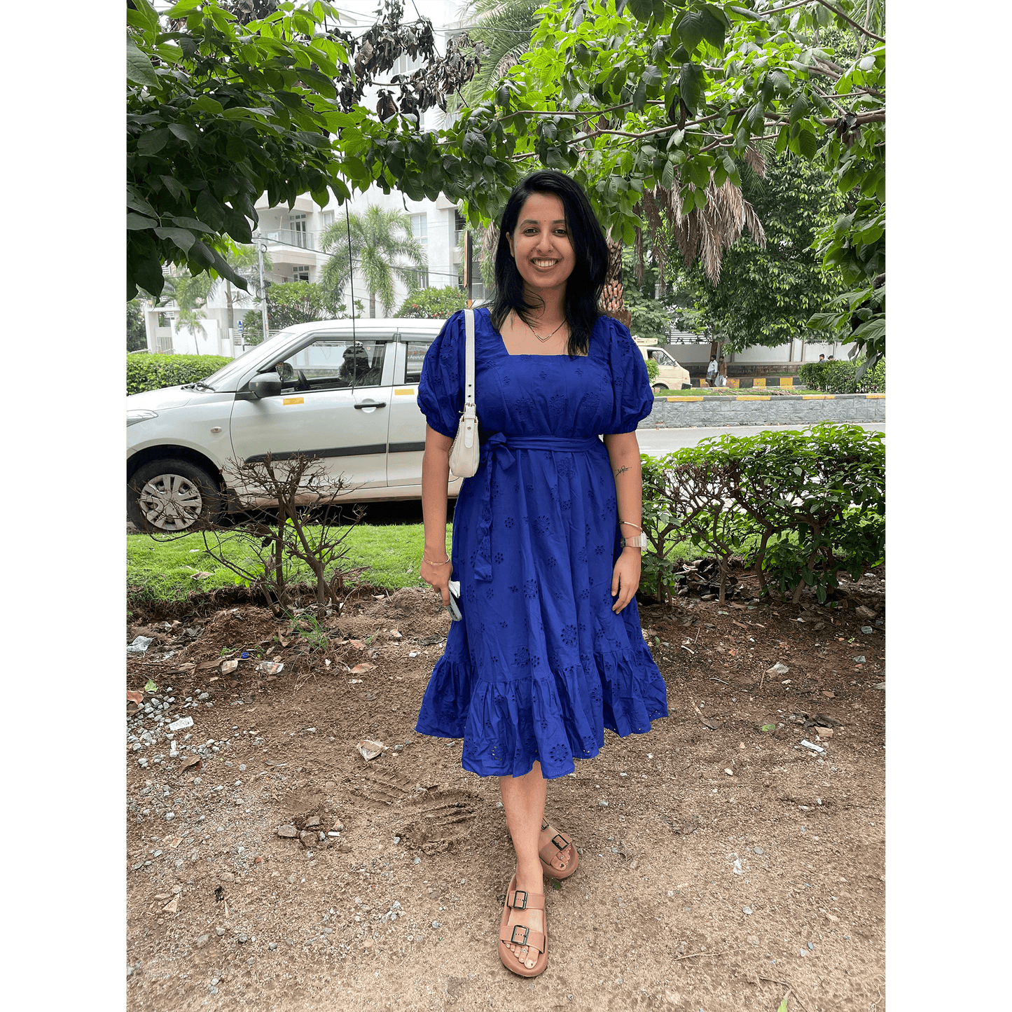 Blue Schiffli Preet Dress